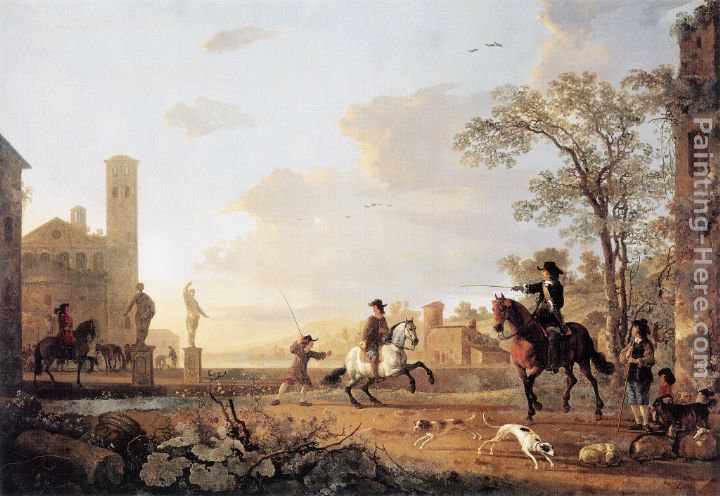 Aelbert Cuyp Landscape with Horse Trainers